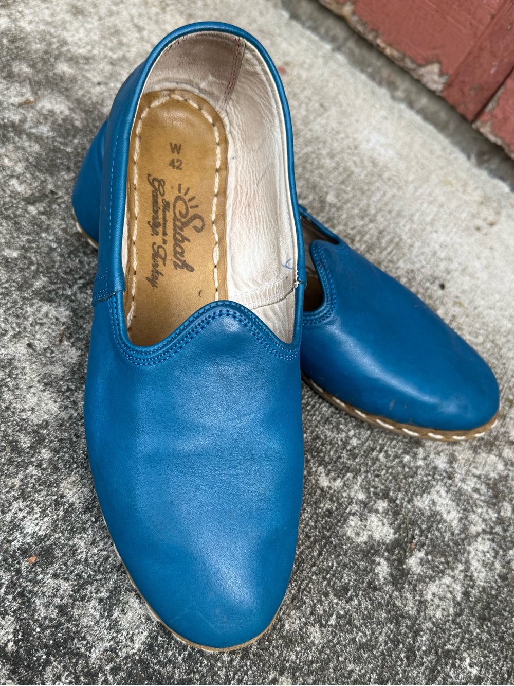 Sabah Original Baleen Blue Leather Slip On Loafers Turkey - Women's 42